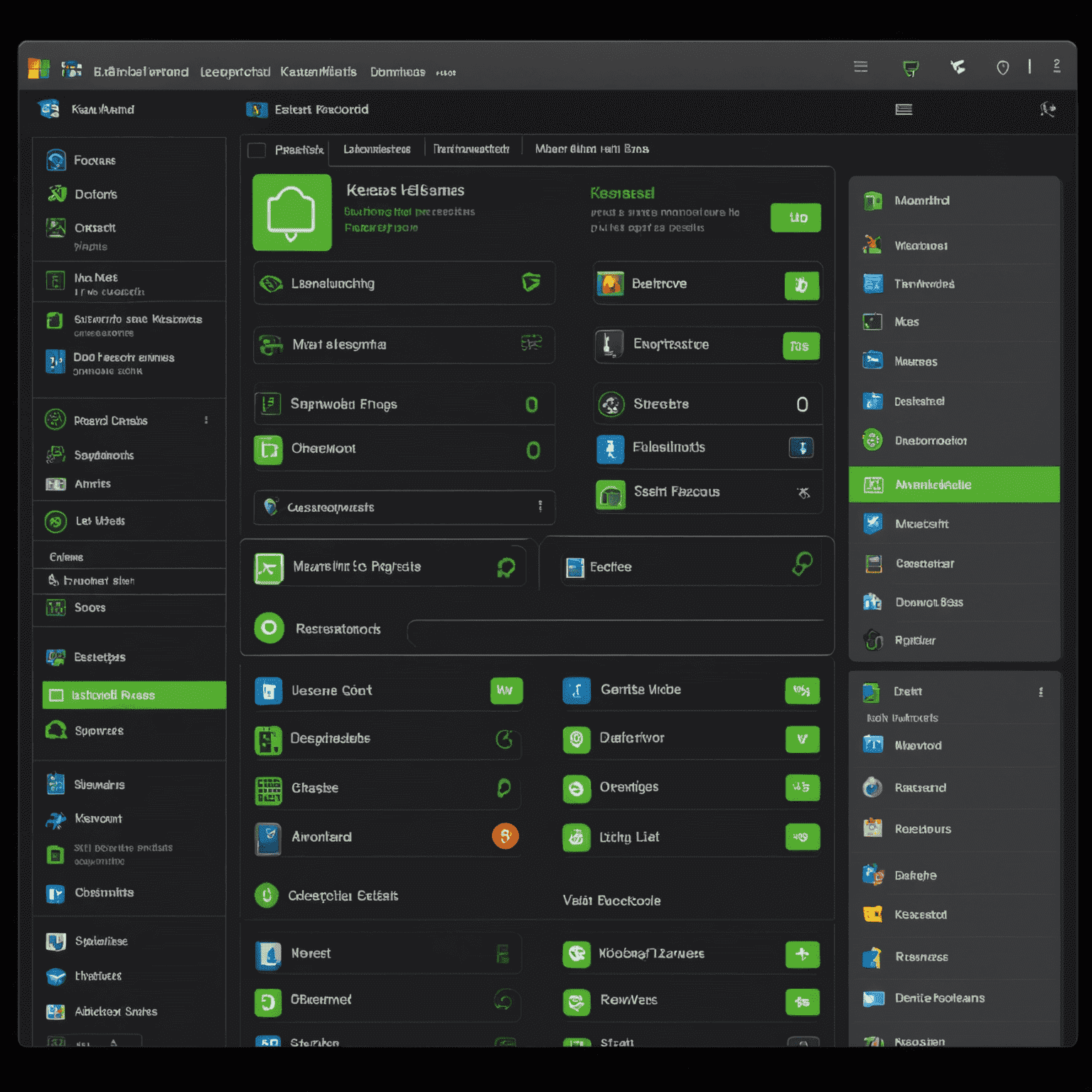 KeePass interface showing password entries, demonstrating its straightforward design with a dark theme and green accents. The image displays various password fields, categories, and the main KeePass window layout.